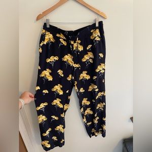 LOFT Floral Navy/Yellow Cotton Pants